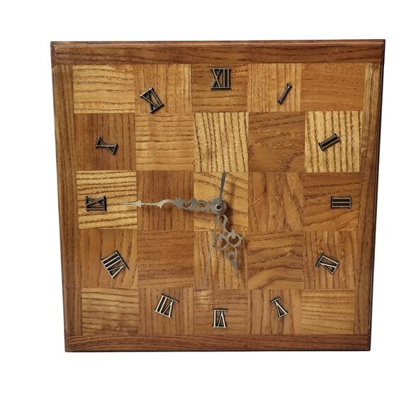 Vintage Wooden Wall Clock Square Box Roman Numerals Thick Needs Repair - Picture 1 of 6